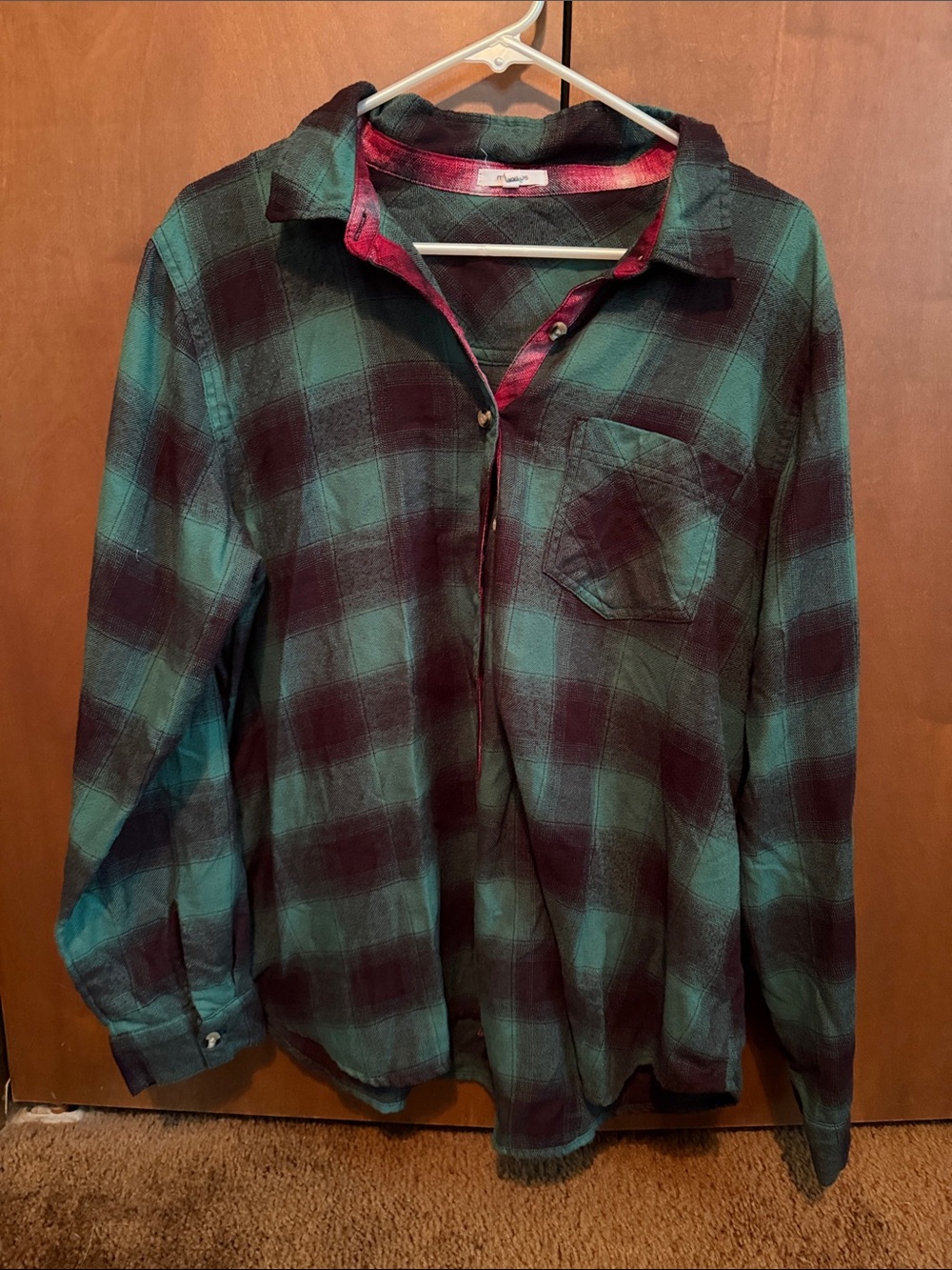 Maurices Teal and Burgundy Plaid Button-Down Shirt